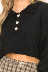 Gabi Collared Crop Sweater Top