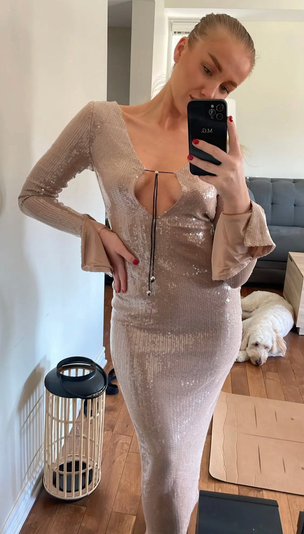 Allie Deep V Plunge Sexy Long Dress