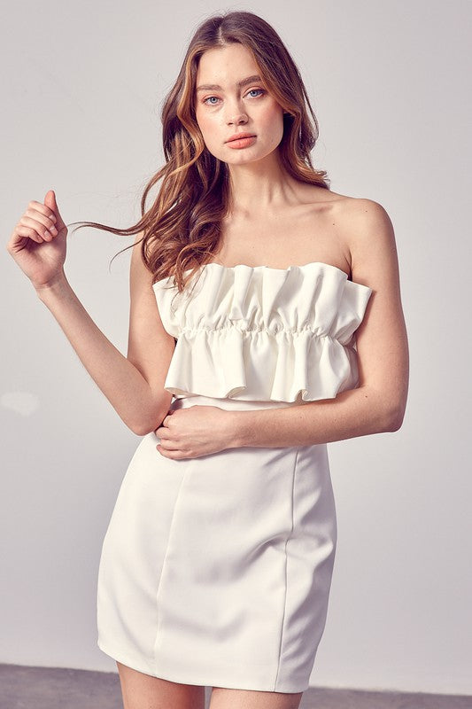 Theodora Open Shoulder Ruffle Detail Dress