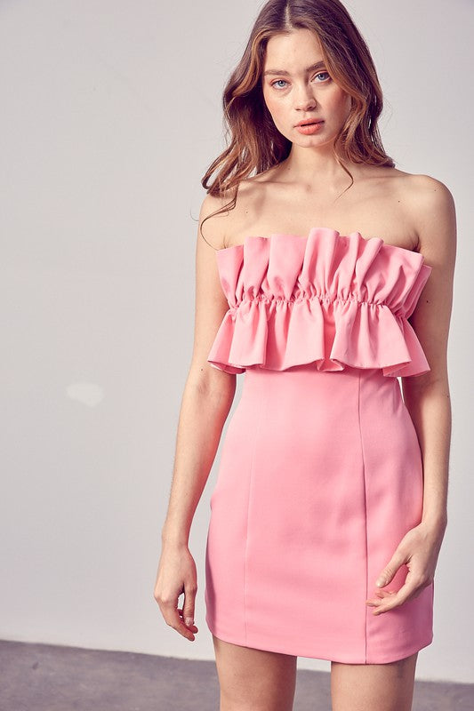 Theodora Open Shoulder Ruffle Detail Dress