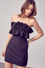 Theodora Open Shoulder Ruffle Detail Dress