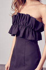 Theodora Open Shoulder Ruffle Detail Dress