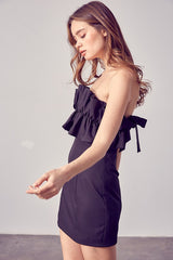 Theodora Open Shoulder Ruffle Detail Dress