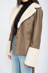 Bianca Belted Faux Shearing Trimmed Jacket