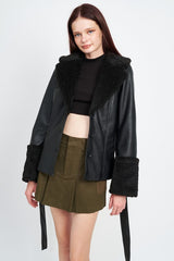 Bianca Belted Faux Shearing Trimmed Jacket