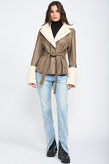 Bianca Belted Faux Shearing Trimmed Jacket