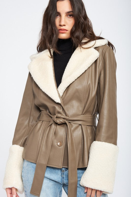 Bianca Belted Faux Shearing Trimmed Jacket