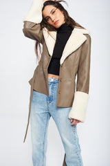 Bianca Belted Faux Shearing Trimmed Jacket