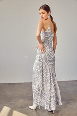 Rosemarie Front Slit Zebra Slip Maxi Dress