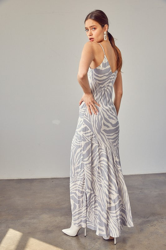 Rosemarie Front Slit Zebra Slip Maxi Dress