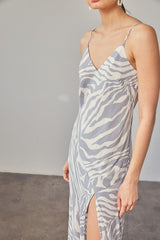 Rosemarie Front Slit Zebra Slip Maxi Dress