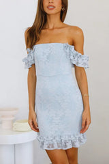 Joelle Ruffle Lace Off The Shoulder Mini Bodycon Dress