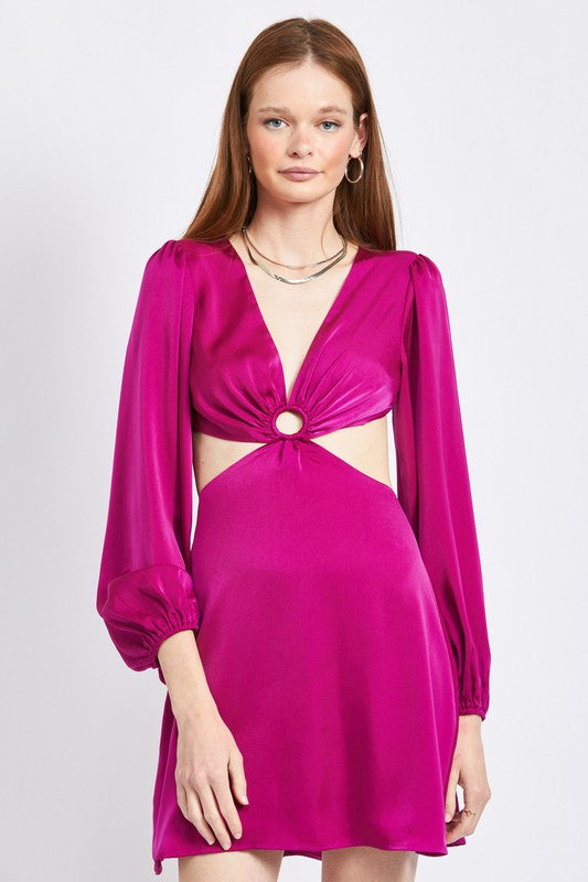 Violet V Neck Cut Out Mini Dress With O Ring Detail