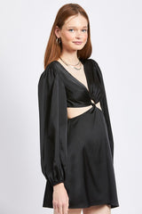 Violet V Neck Cut Out Mini Dress With O Ring Detail
