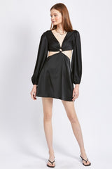 Violet V Neck Cut Out Mini Dress With O Ring Detail