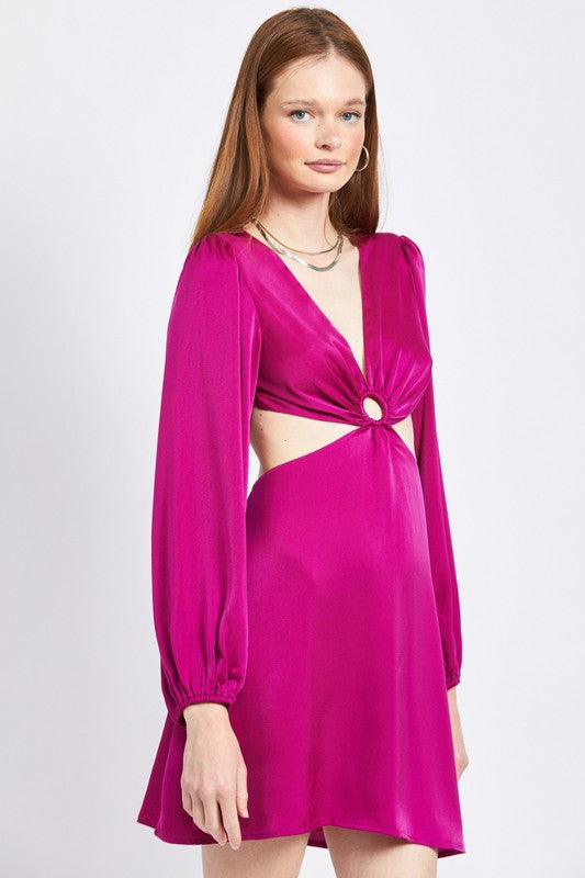 Violet V Neck Cut Out Mini Dress With O Ring Detail