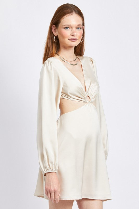 Violet V Neck Cut Out Mini Dress With O Ring Detail