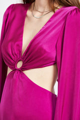 Violet V Neck Cut Out Mini Dress With O Ring Detail