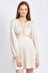 Violet V Neck Cut Out Mini Dress With O Ring Detail