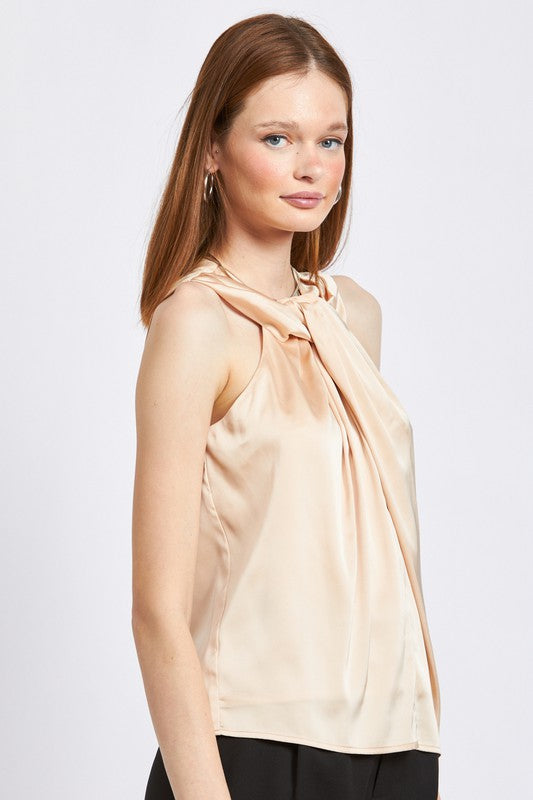 Ava Sleeveless Blouse with Twist Front