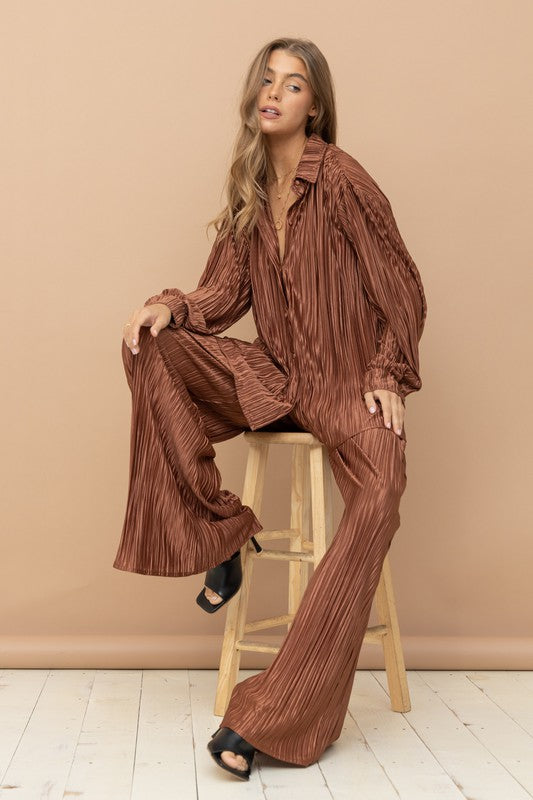 Anna Pleated Blouse Pants Set