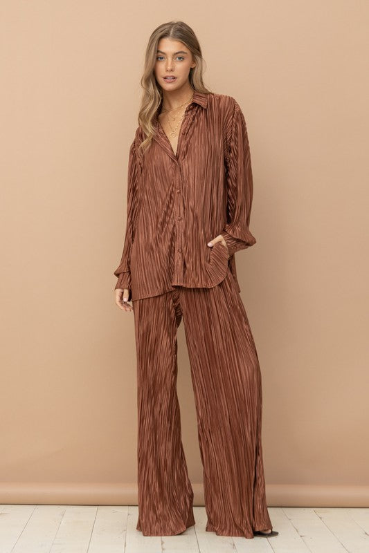 Anna Pleated Blouse Pants Set