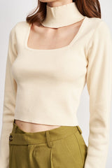 Barbara Turtle Neck Crop Top with Cut Out