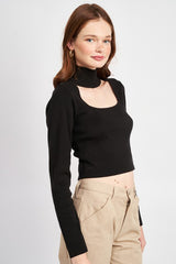 Barbara Turtle Neck Crop Top with Cut Out