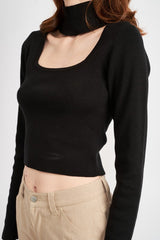 Barbara Turtle Neck Crop Top with Cut Out
