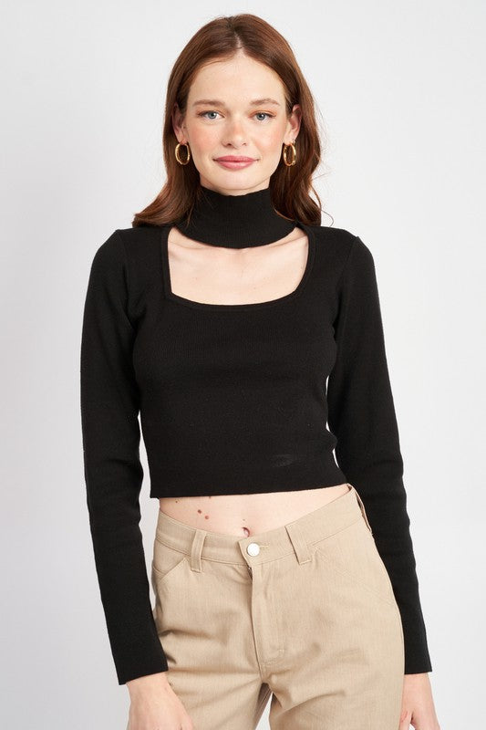 Barbara Turtle Neck Crop Top with Cut Out