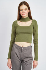 Barbara Turtle Neck Crop Top with Cut Out