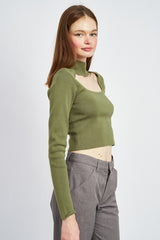 Barbara Turtle Neck Crop Top with Cut Out