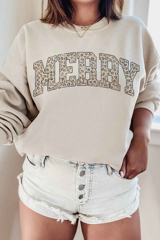 Marry Leopard Merry Christmas Graphic Sweatshirt