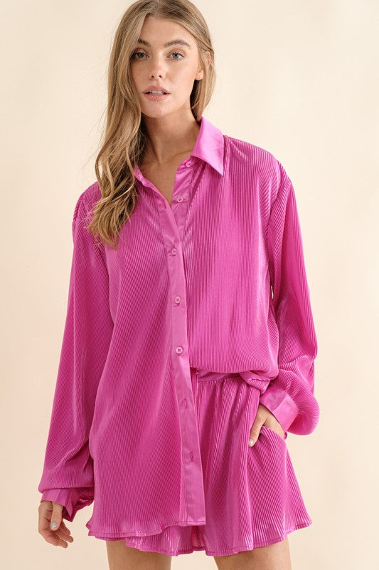 Ana Accordian Pleat Blouse Short Set