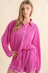 Ana Accordian Pleat Blouse Short Set