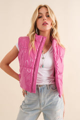 Glossy Quilted Puffer Crop Vest