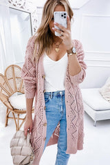 Margot Plus Eyelet Sweater Button Crochet Knit Cardigan