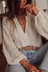 Phoebe Crochet Lace Button V-Neck Knit Sweater Blouse