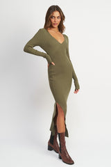 V Neck Multi Rib Dress with V Neck