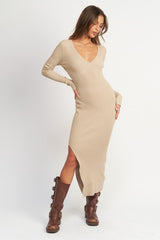 V Neck Multi Rib Dress with V Neck