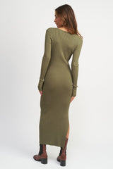 V Neck Multi Rib Dress with V Neck