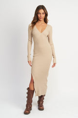 V Neck Multi Rib Dress with V Neck