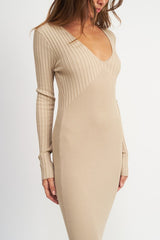 V Neck Multi Rib Dress with V Neck
