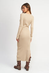 V Neck Multi Rib Dress with V Neck