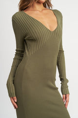V Neck Multi Rib Dress with V Neck
