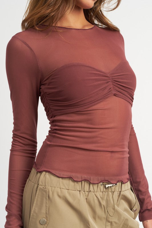 Amy CREW NECK SHEER BUST TOP