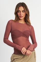 Amy CREW NECK SHEER BUST TOP