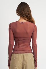 Amy CREW NECK SHEER BUST TOP