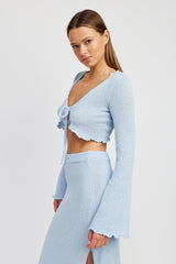Gia Long Sleeve Front Tie Cropped Top