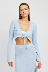 Gia Long Sleeve Front Tie Cropped Top